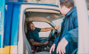 two men in a truck